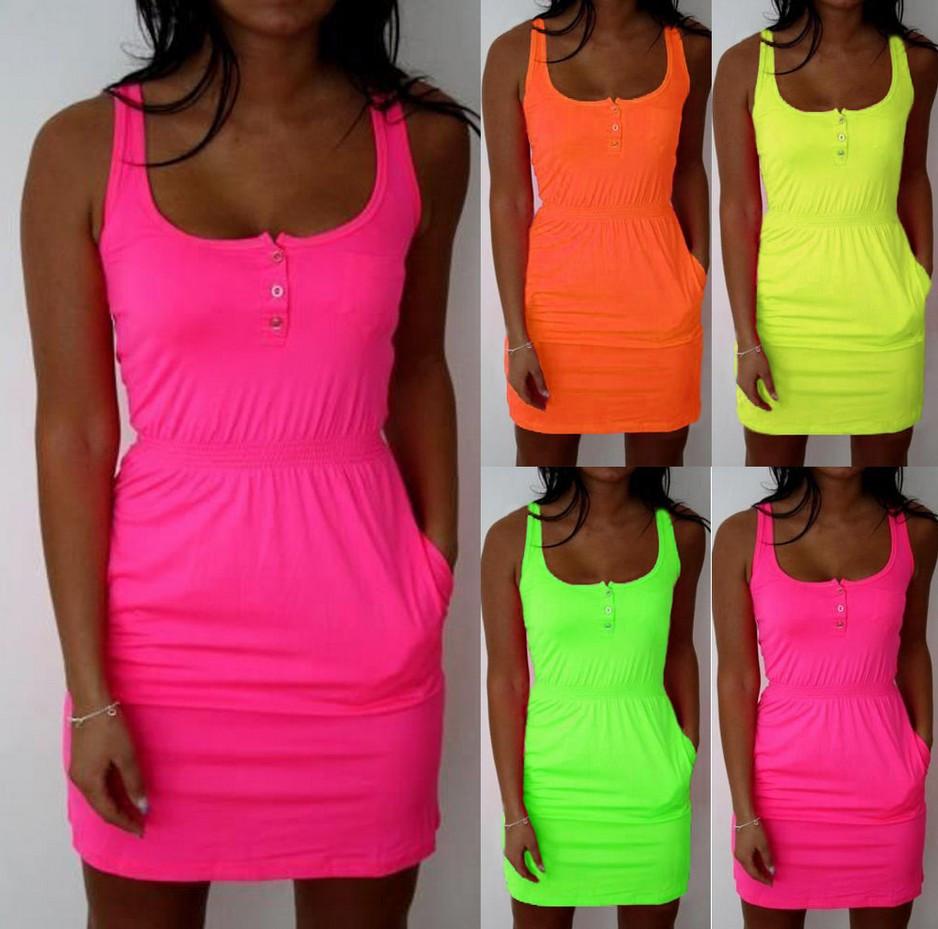 Sleeveless Scoop A-line Bodycon Sexy Pure Color Dress - OhYoursFashion - 2
