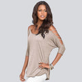 Hollow Out Scoop Pure Color 3/4 Sleeves T-shirt - OhYoursFashion - 3