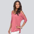 Hollow Out Scoop Pure Color 3/4 Sleeves T-shirt - OhYoursFashion - 6