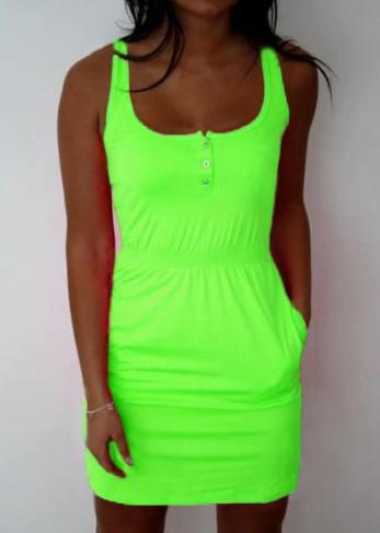 Sleeveless Scoop A-line Bodycon Sexy Pure Color Dress - OhYoursFashion - 5