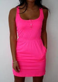 Sleeveless Scoop A-line Bodycon Sexy Pure Color Dress - OhYoursFashion - 1