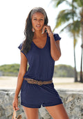 Short sleeves V-neck Spilt Sexy Beach Loose jumpsuits - OhYoursFashion - 6