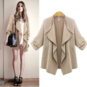 Plus Size Lapel Long Sleeves Casual Loose Coat - OhYoursFashion - 2