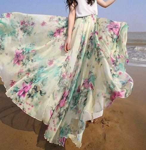Bohemian Flower Print Wide Flare Maxi Skirt - OhYoursFashion - 4