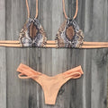 Handmade Plait Straps Print Triangle Bikini Swimwear - OhYoursFashion - 1