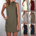 Pure Color Sexy O-neck Sleeveless Short Dress - Oh Yours Fashion - 1