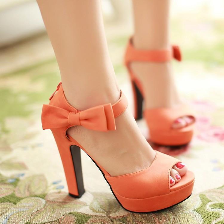 Sweet Candy Color Bow Knot Thick Heel Platform Sandals - OhYoursFashion - 1