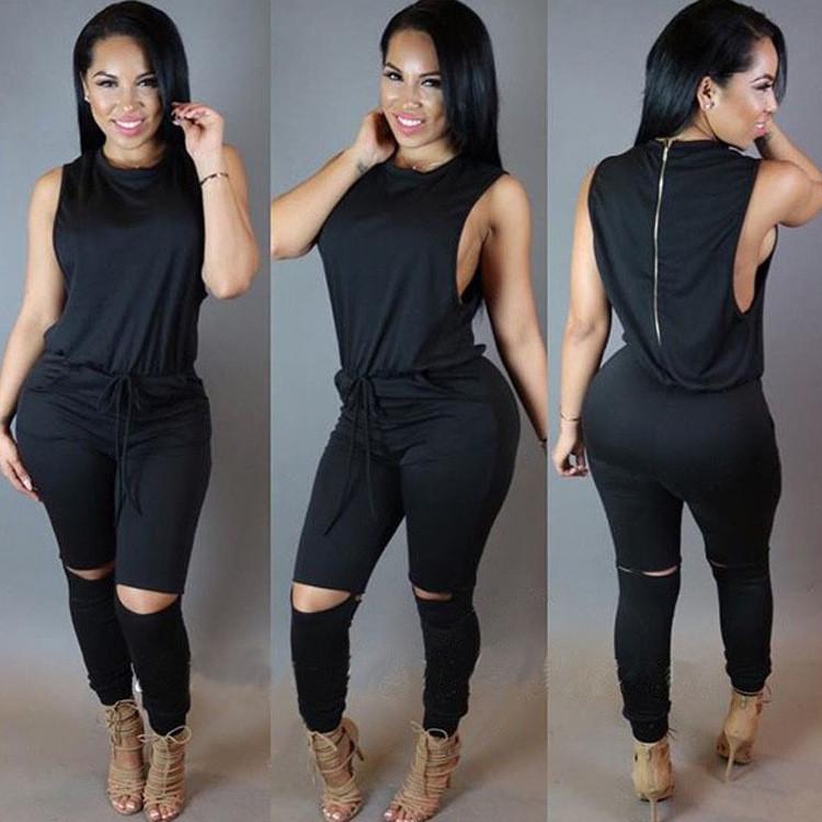 Backless Sexy Scoop Bandage Hollow Out Jumpsuits - OhYoursFashion - 1
