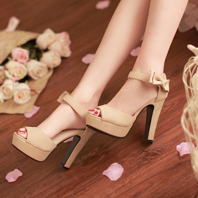 Sweet Candy Color Bow Knot Thick Heel Platform Sandals - OhYoursFashion - 7