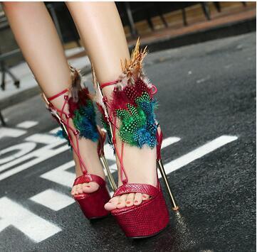 Fur Decoration Open Toe Platform Ankle Wrap Super High Stiletto Heels Sandals