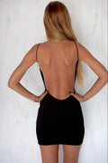 Backless Sleeveless Pure Color Spaghetti Strap Short Dress - OhYoursFashion - 5