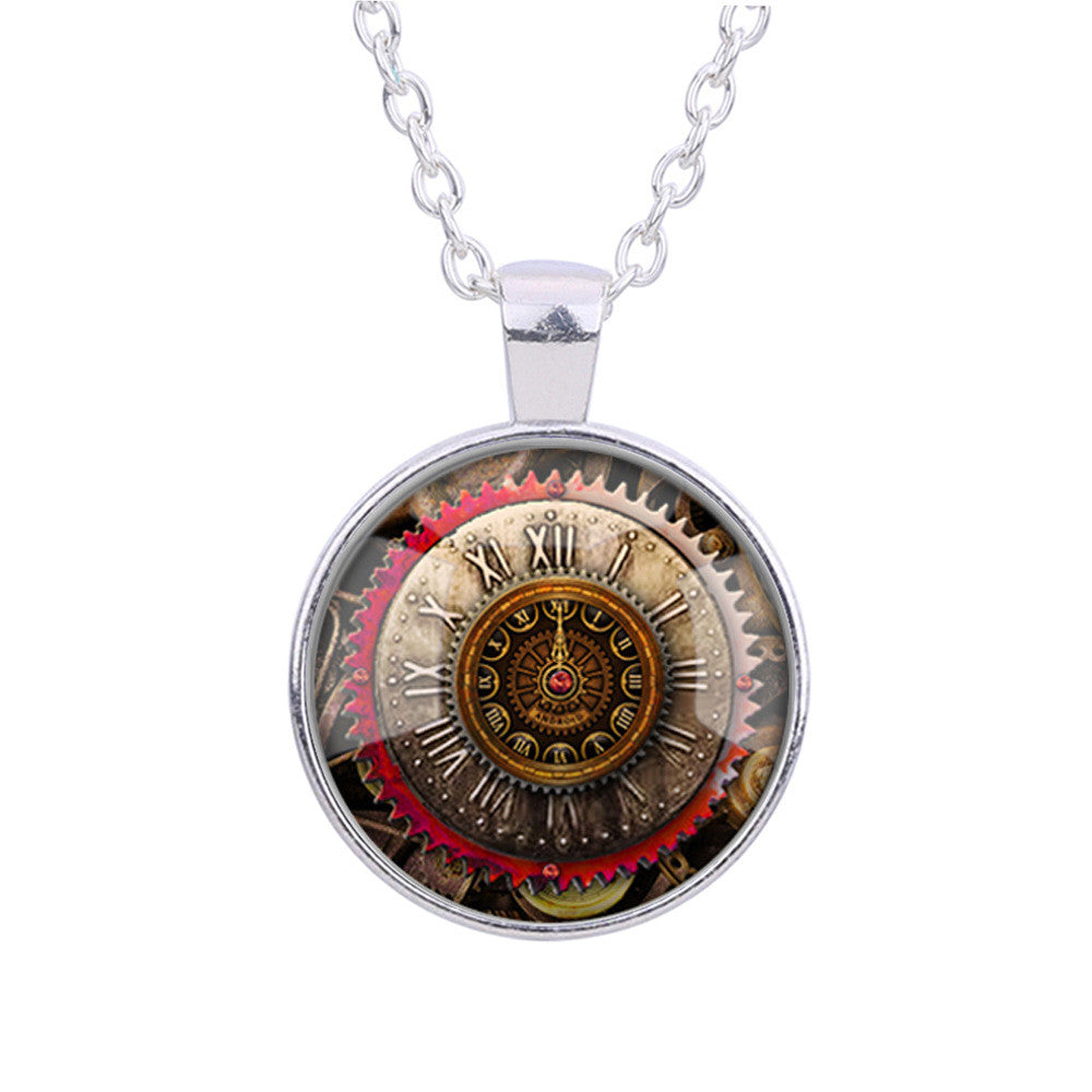 Gear Dial Pattern Time Gem Pendant Necklace - Oh Yours Fashion - 1