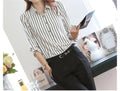 Striped Turn-down Collar Long Sleeves Slim Plus Size Chiffon Blouse - Oh Yours Fashion - 4