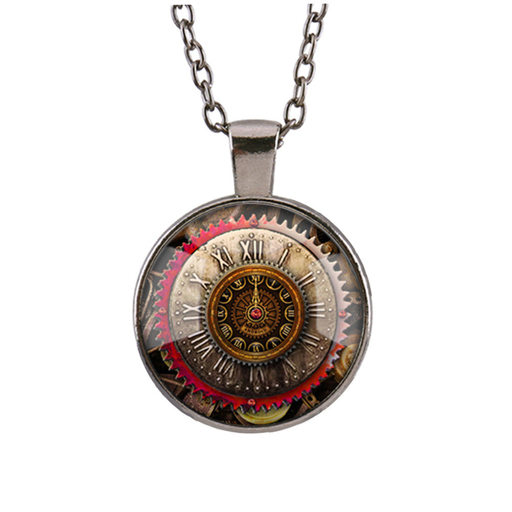 Gear Dial Pattern Time Gem Pendant Necklace - Oh Yours Fashion - 3