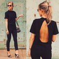 Halter Backless Short Sleeves Slim Sexy T-shirt - OhYoursFashion - 1