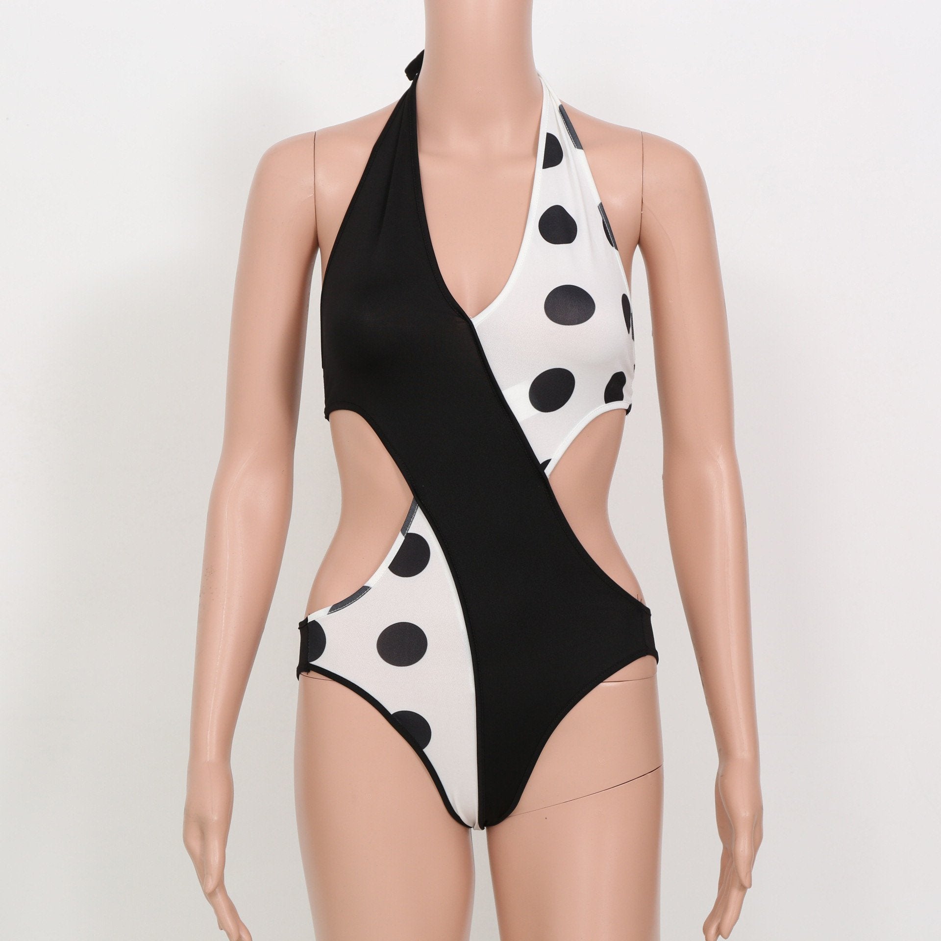 Plus Size Polka Dot Cut Out One Piece Swimwear Monokini - OhYoursFashion - 3