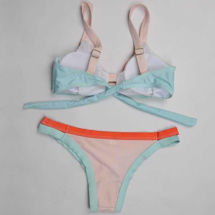Colors Patchwork Spaghetti Strap Low Waist Bikini Set Swimwear - OhYoursFashion - 5