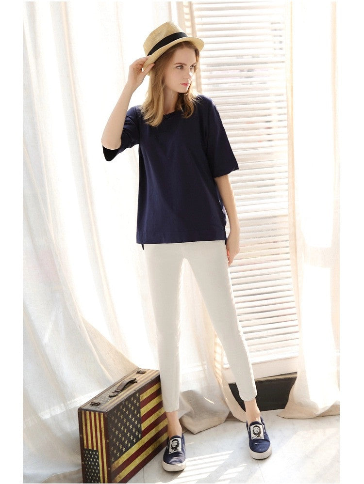 Scoop 1/2 Sleeve Pure Color Loose Plus Size T-shirt - Oh Yours Fashion - 5