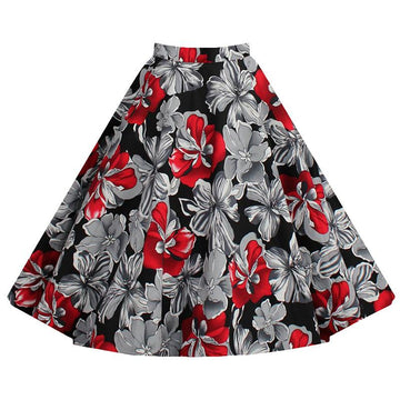 Flower Print A-line Flared Pleated High Waist Knee-length Skirt - OhYoursFashion - 4