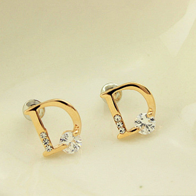Crystal Letter D Golden Earrings - Oh Yours Fashion - 1