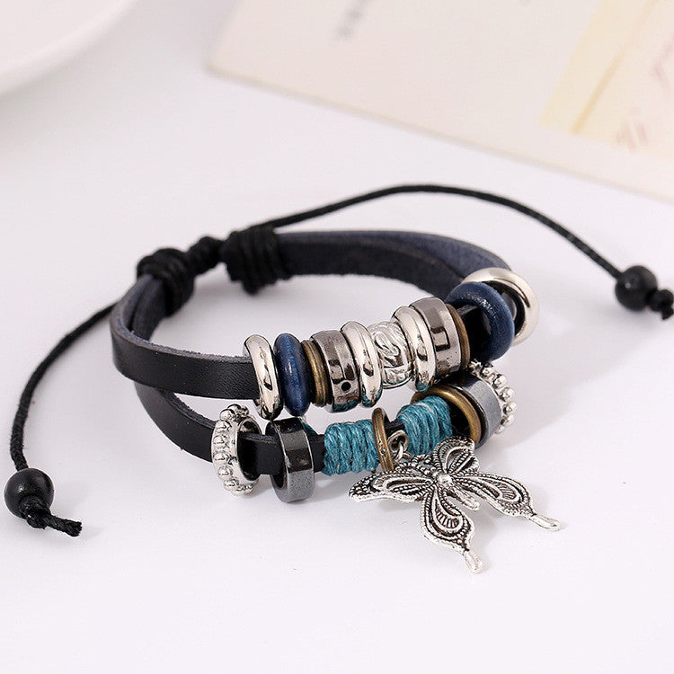Butterfly Pendant Beaded Leather Bracelet - Oh Yours Fashion - 5