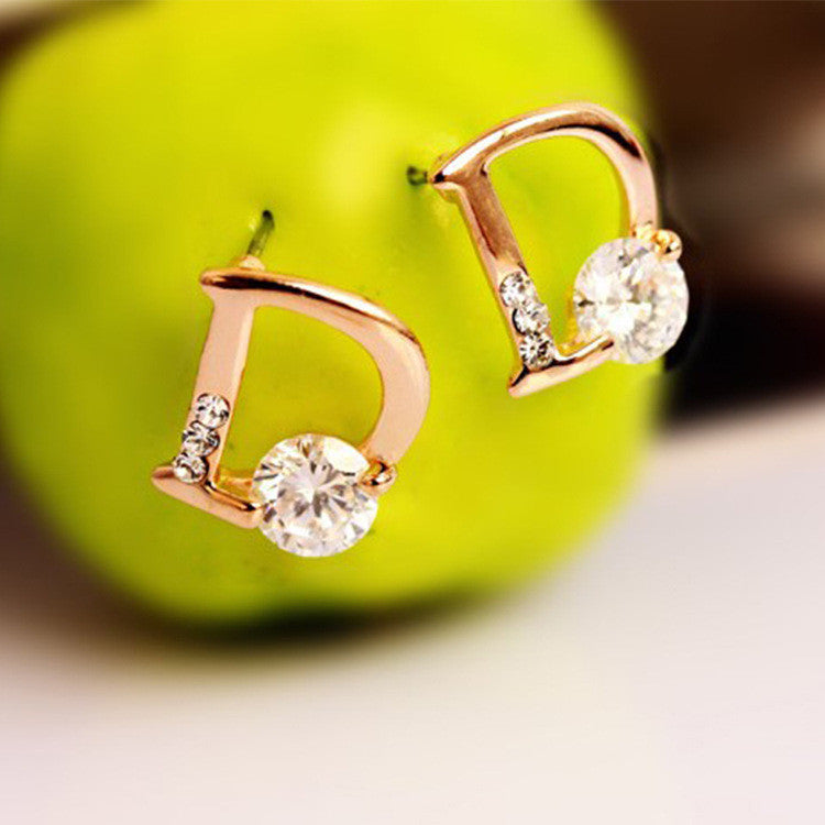 Crystal Letter D Golden Earrings - Oh Yours Fashion - 1