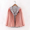Two Side Wearable Print/Solid Color Women Hooded Short Coat
