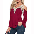Sexy V-neck Long Sleeves Lace Patchwork Off-shoulder Blouse - Oh Yours Fashion - 10