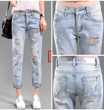 Holes Ripped Frayed Rolled Hem Slim Hot Beggar Jeans - OhYoursFashion - 1