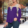 Sexy V-neck Long Sleeves Lace Patchwork Off-shoulder Blouse - Oh Yours Fashion - 7