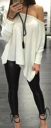 Sexy Scoop Long Sleeve Pure Color Casual Loose Blouse - Oh Yours Fashion - 1