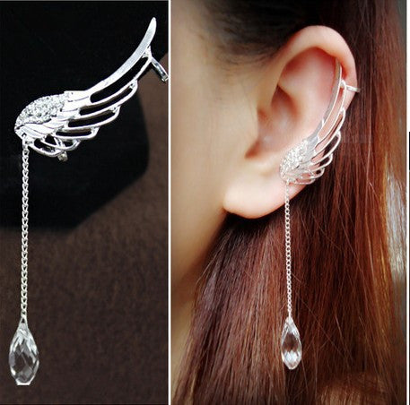 Fashion Long Crystal Wings Tassel Single Earrings - Oh Yours Fashion - 1