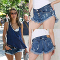 Rough Edges Low Waist Buttons Ripped Denim Shorts - OhYoursFashion - 1
