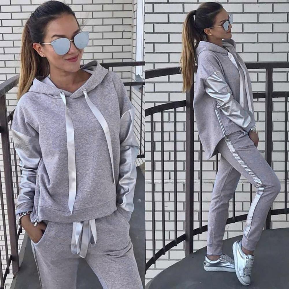 4Pcs/Set Women Sportswear Suit Casual Trousers Solid Color Hooded Sweatshirt And Pant Tracksuit Sport Suit Pullover Sweatshirt