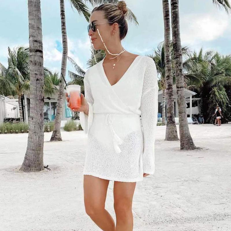 V-neck T-shirt Sun Protection Beach Dress Beach Holiday Bikini Coat Swimsuit Cover Up