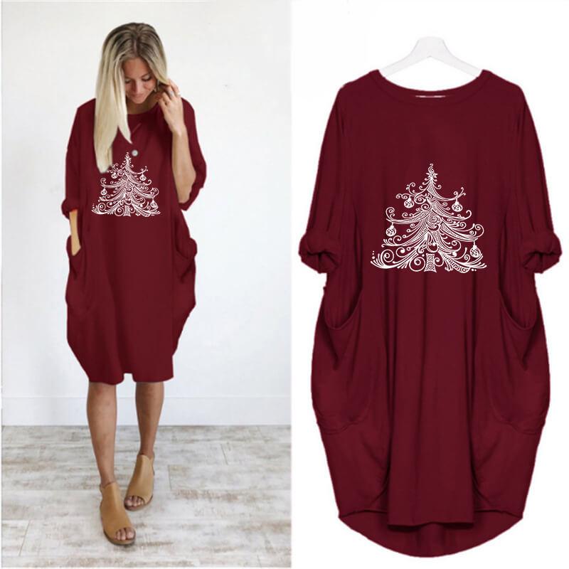 Loose Christmas Tree Print Sweatshirt Midi Dress