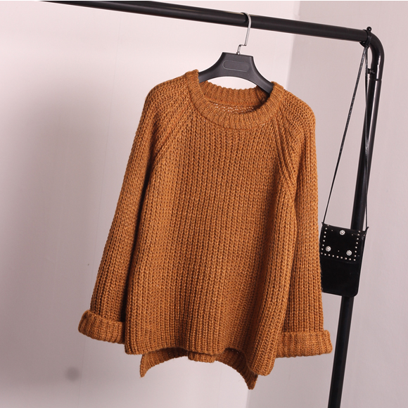 Korean Style Loose Spiit Knit Pullover Solid Color Sweater - Oh Yours Fashion - 4