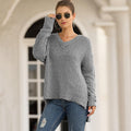 V-Neck Fuzzy Split Knit Pullover Sweater