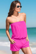 Candy Color Strapless Sleeveless Short Beach Jumpsuit