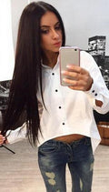 Irregular Split Pure Color Back Zipper Turn-down Collar Blouse - Oh Yours Fashion - 2