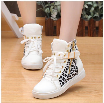 Street Lace Up Rivet Skull Leopard Print Sports Sneakers - OhYoursFashion - 1