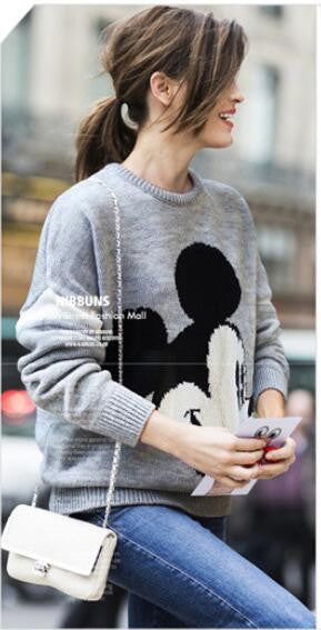 Mickey Print Fashion Scoop Long Sleeve Loose Students Sweater - Oh Yours Fashion - 1