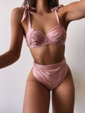 Pink Bandeau High Rise Padded Top Triangle Bikinis