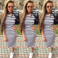 Striped Scoop Short Sleeves Knee-length Dress