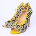 Yellow Strap Lace Up Cutout Sandals