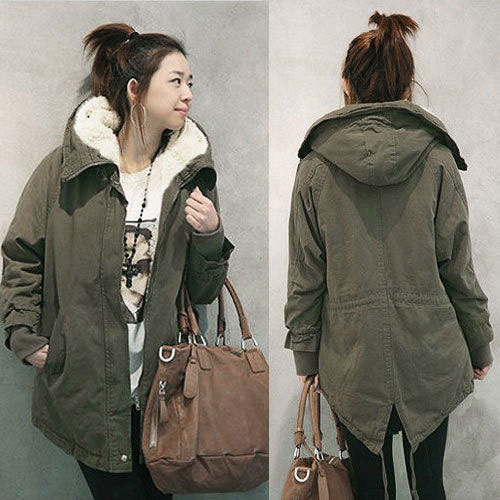 Hooded Long Sleeves Slim Drawstring Thick Cotton Coat - Oh Yours Fashion - 1