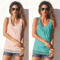 Scoop Sleeveless Lace Patchwork Pure Color Slim Vest - Oh Yours Fashion - 1