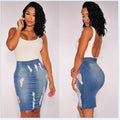 Denim Blue Skinny Zipper Short Hole Skirt - Oh Yours Fashion - 2