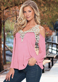 Sexy V-neck Long Sleeves Lace Patchwork Off-shoulder Blouse - Oh Yours Fashion - 2
