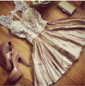 Sleeveless Scoop Golden Laces Patchwork Dress - OhYoursFashion - 1